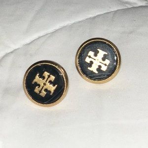 Tory Burch Logo Earring Stud in Black Gold and Marble